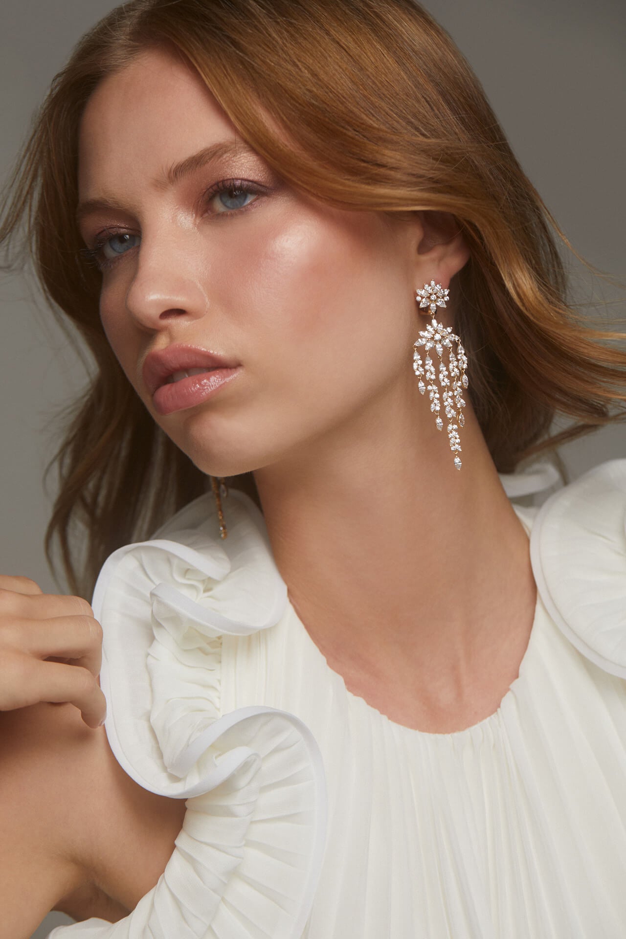 Woman wearing the top bridal accessories and jewelry from an exhibitor at One Fine Day Bridal Market New York