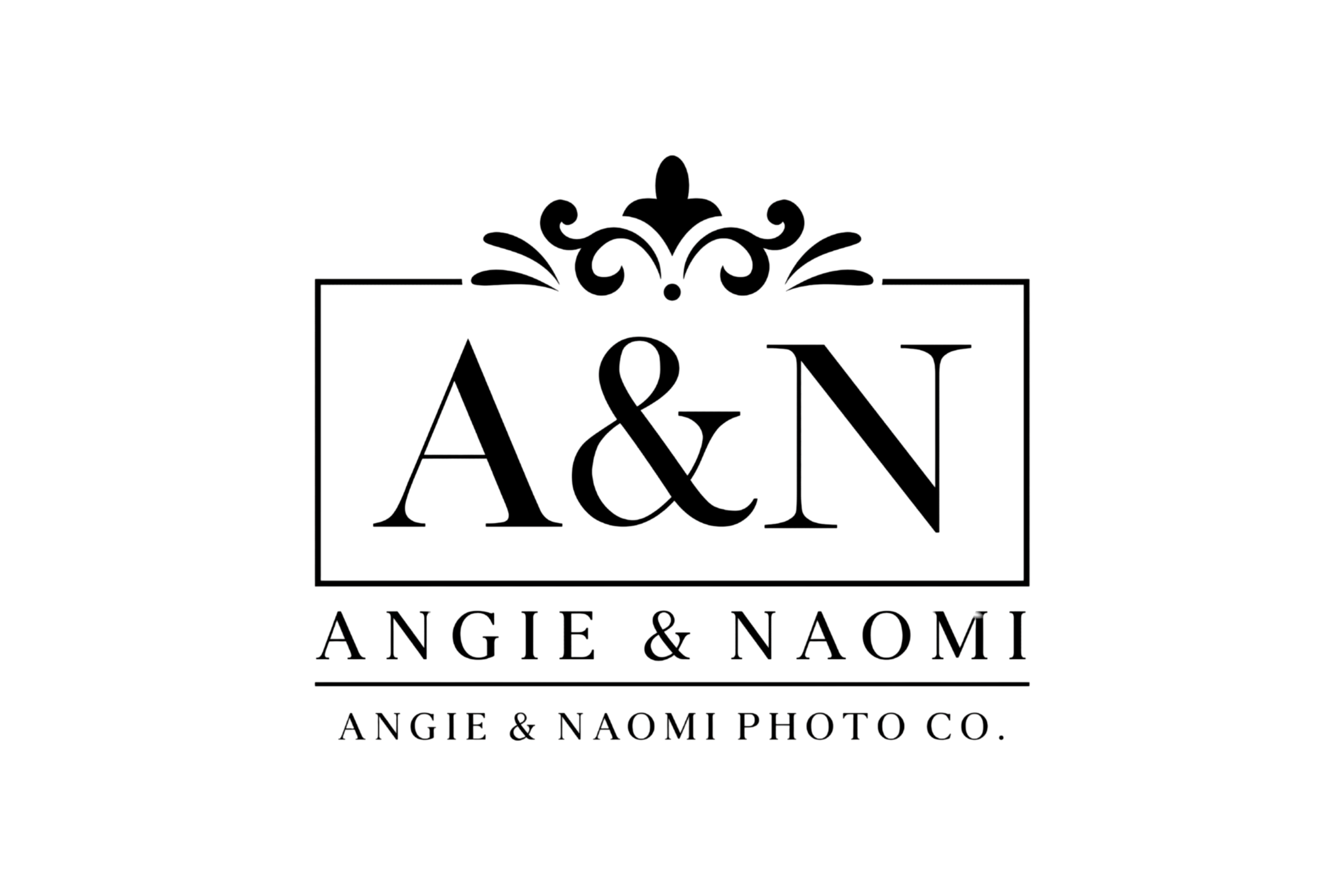 Logo of Angie & Naomi Photo Co. with decorative elements on a white background - official wedding photographer at the bridal market by One Fine Day during New York Fashion Week